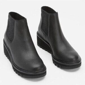 Eileen Fisher Black Chelsea Wedge Leather Ankle Boot Lug Sole Size  7.5